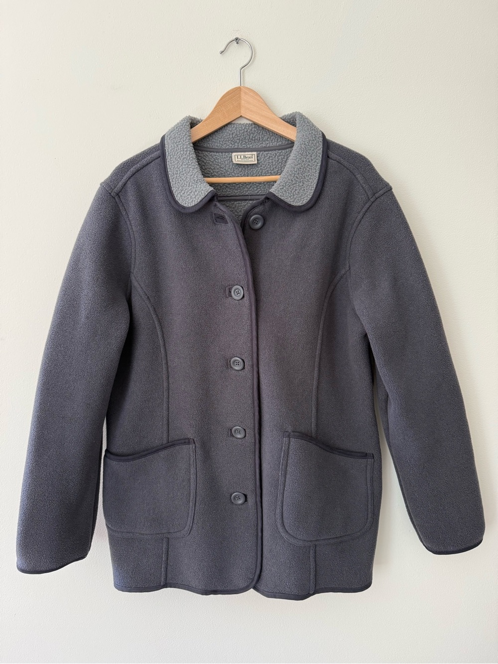 L.L. Bean Gray Fleece Button Front Jacket Peter Pan Collar Coat XL Cabincore